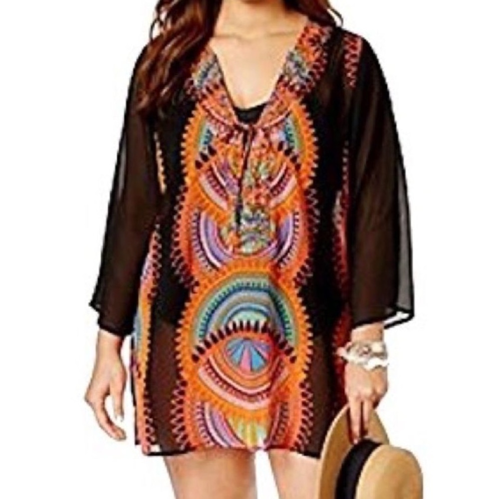 Raviya Beaded Beach Ikat Tunic Swim Coverup- Size 1x